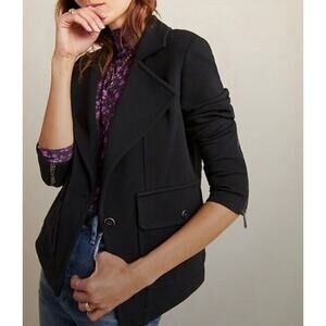 Anthropologie XS Blazer Sylvia Surin Ponte Moto Zipper Sleeve Jacket Preppy